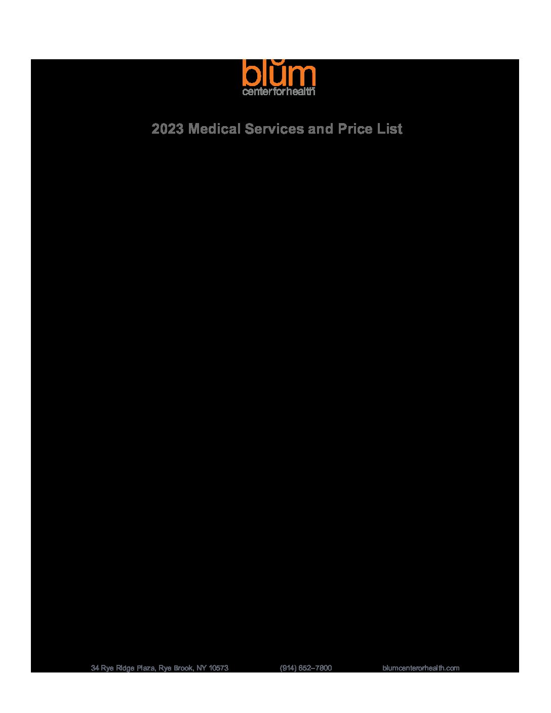 2023 Medical Services and Pricing List - Blum Center for Health